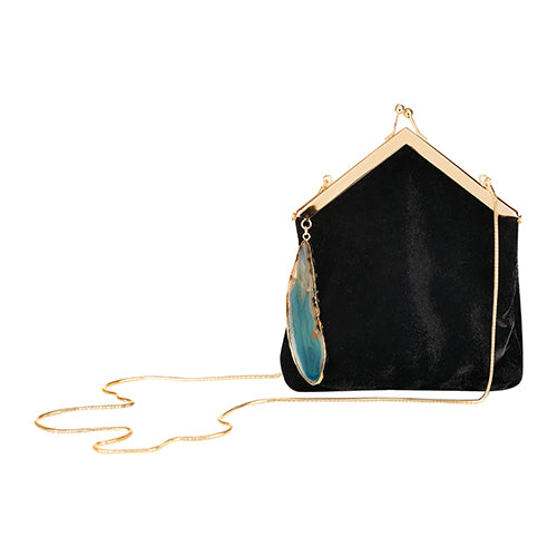 CLUTCH MAXI V VELUDO PRETO